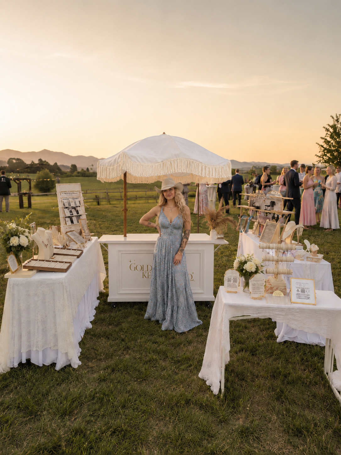 Golden Keepsake Co. booth at an outdoor wedding