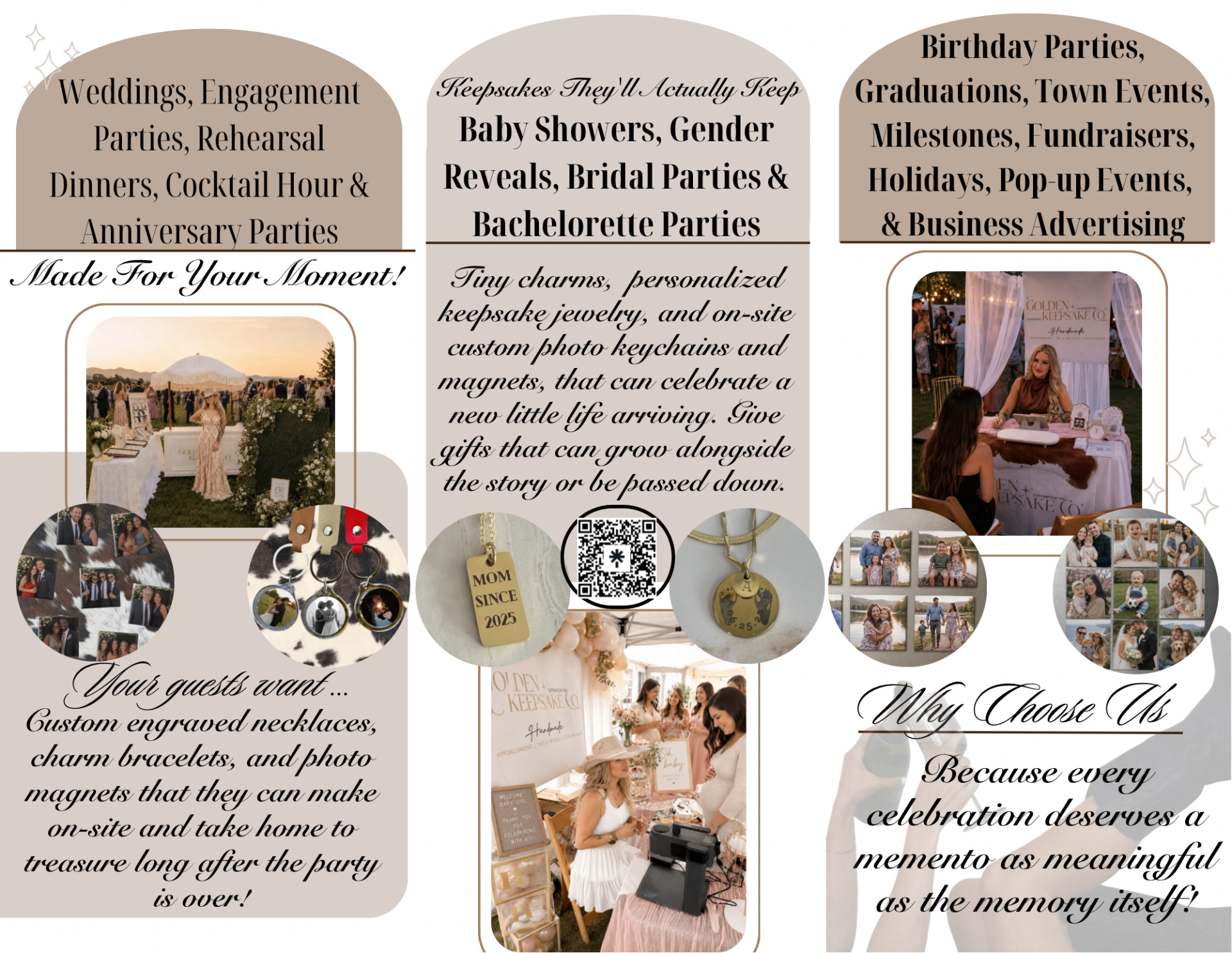 Golden Keepsake Co. event keepsake pamphlet with celebration packages and event photography